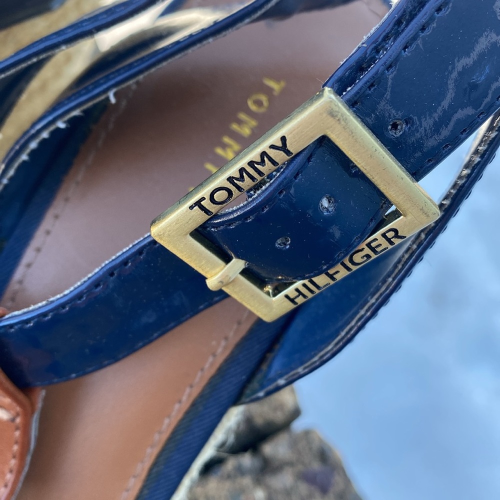 Tommy Hilfiger t-strap raffia espadrille wedge size 7.5 wedges - Picture 4 of 5